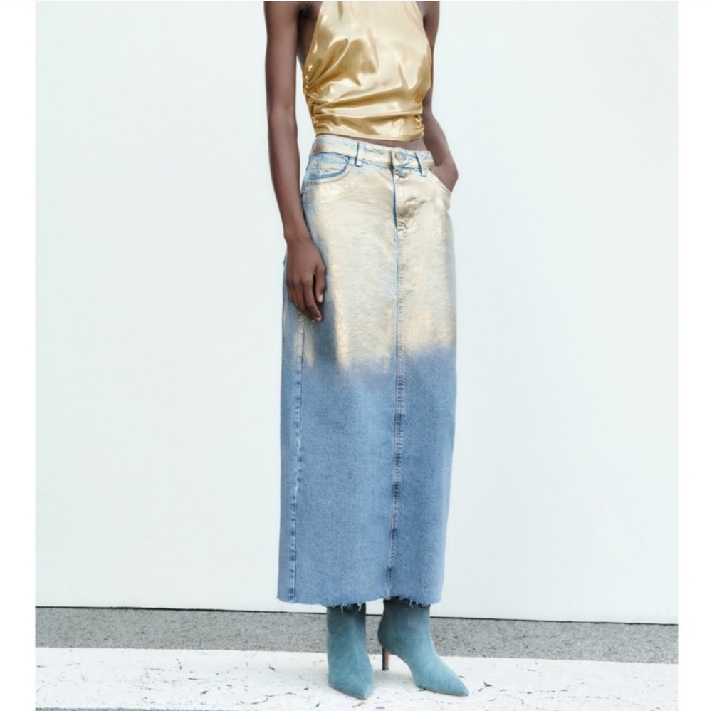 ZARA Z1975 METALLIC DENIM SKIRT
